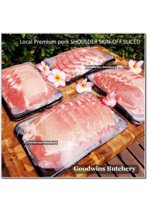 Pork Collar Boston-Butt Kapsim SHOULDER BONELESS SKIN OFF frozen LOCAL PREMIUM SLICED for yakiniku teriyaki shabu2 stirfry (price/tray 500g)
